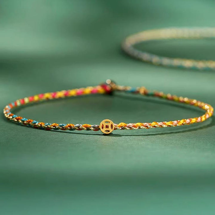 Pulsera trenzada extrafina con cuentas de moneda de la suerte y cuerda colorida de Buddha Stones - image 3