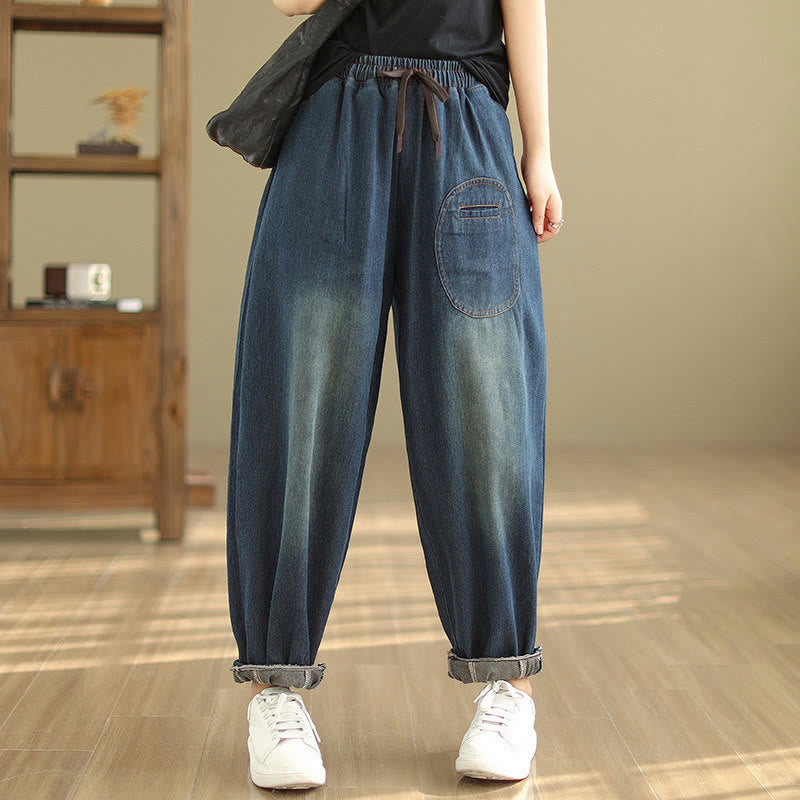 Pantalones harén de algodón con cordón ajustable para mujer, informales, color azul pizarra oscuro, con bolsillos, de Buddha Stones - Azul pizarra oscuro - US12, UK/AU16, EU44 (2XL) - image 0