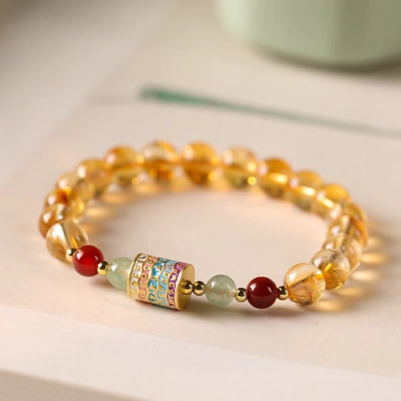 Pulsera creativa con rueda de oración colorida de citrino natural y Buddha Stones