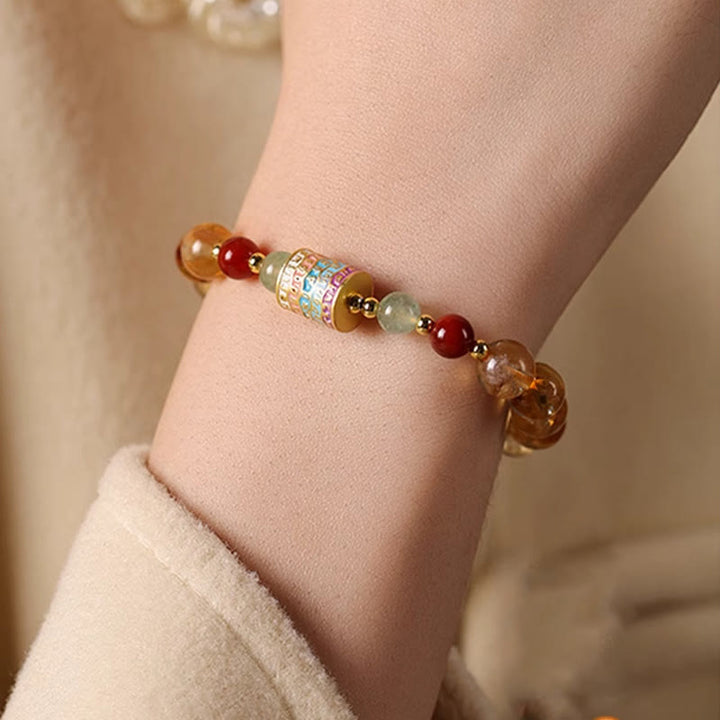 Pulsera creativa con rueda de oración colorida de citrino natural y Buddha Stones