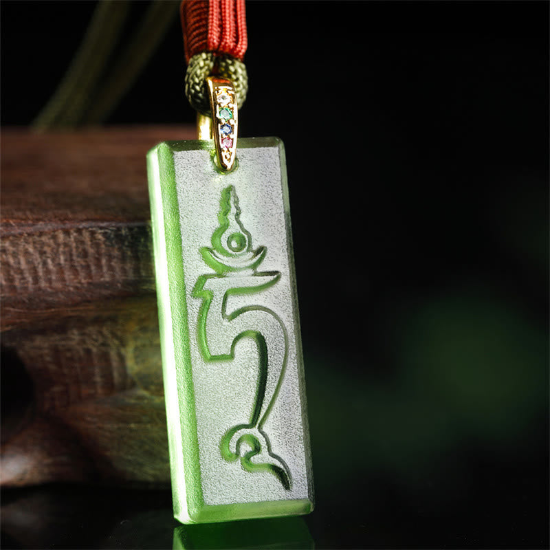 Collar con colgante de protección de cristal Liuli con diseño sánscrito de Buddha Stones de Buda - Tara Verde - image 1