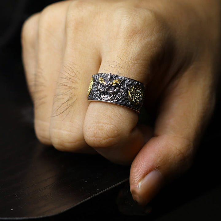 Anillo ajustable de plata de ley 925 con Buddha Stones , PiXiu, moneda de cobre y latón para la riqueza y la suerte. - image 4