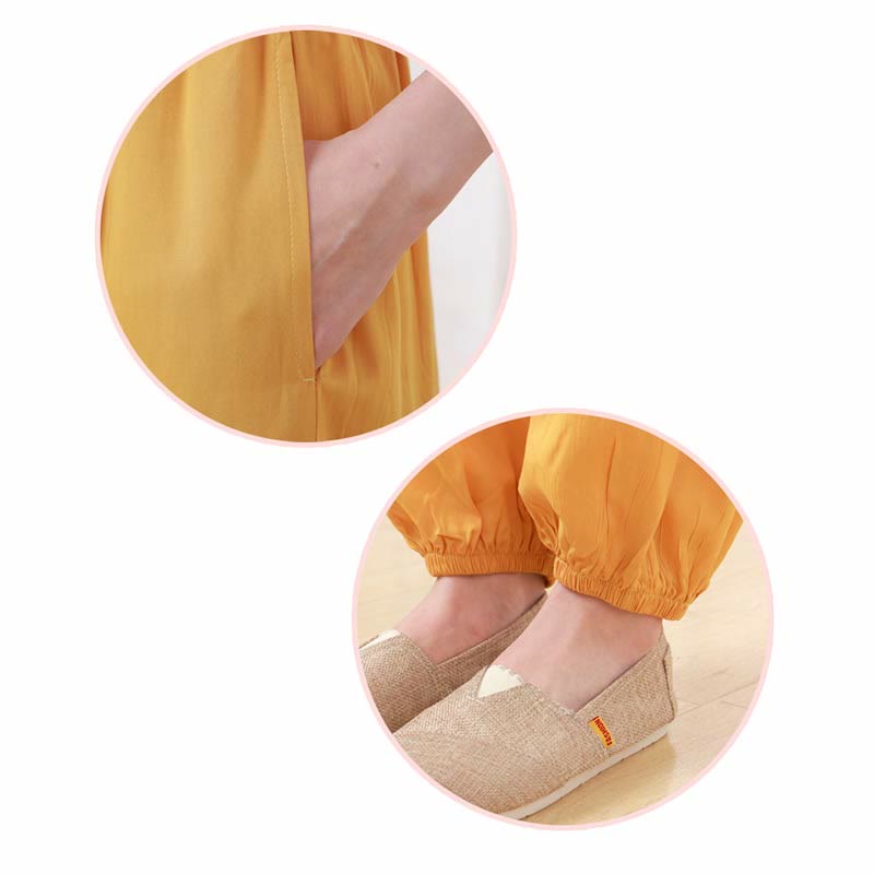 Buddha Stones de 2 piezas de camisa de media manga con cuello redondo, diseño simple, botones de rana, cintura elástica, pantalones de meditación, zen, tai chi, de algodón, para mujer - image 13