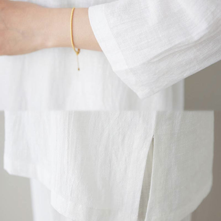 Conjunto de 2 piezas de camisa y pantalones de media manga con diseño simple de botones de rana y cuello en V con Buddha Stones , ropa informal de verano con bolsillos para meditación, zen y tai chi para mujer