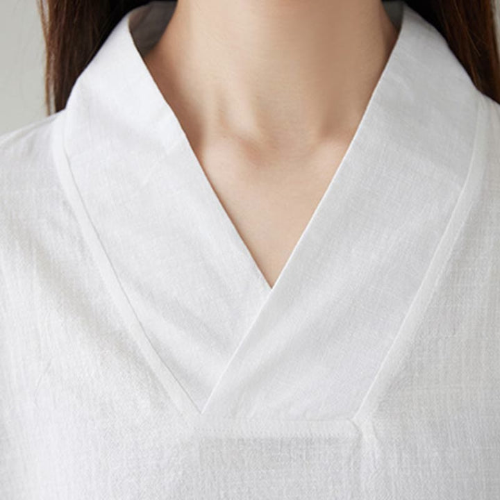 Conjunto de 2 piezas de camisa y pantalones de media manga con diseño simple de botones de rana y cuello en V con Buddha Stones , ropa informal de verano con bolsillos para meditación, zen y tai chi para mujer
