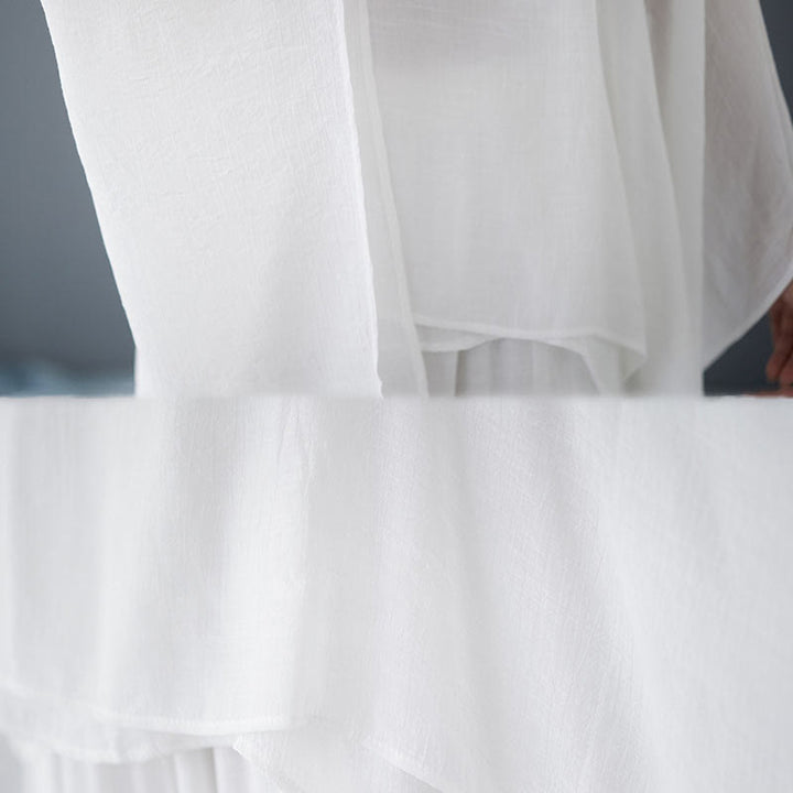 Conjunto de 3 piezas de top sin mangas con dobladillo irregular, pantalones anchos y bolsillos, estilo casual vintage blanco con Buddha Stones , para meditación, zen y tai chi, para mujer