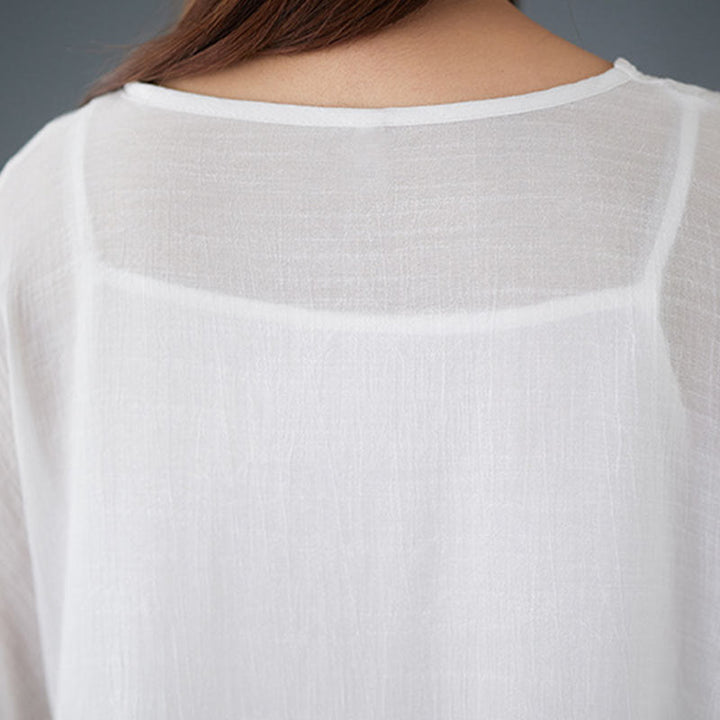 Conjunto de 3 piezas de top sin mangas con dobladillo irregular, pantalones anchos y bolsillos, estilo casual vintage blanco con Buddha Stones , para meditación, zen y tai chi, para mujer