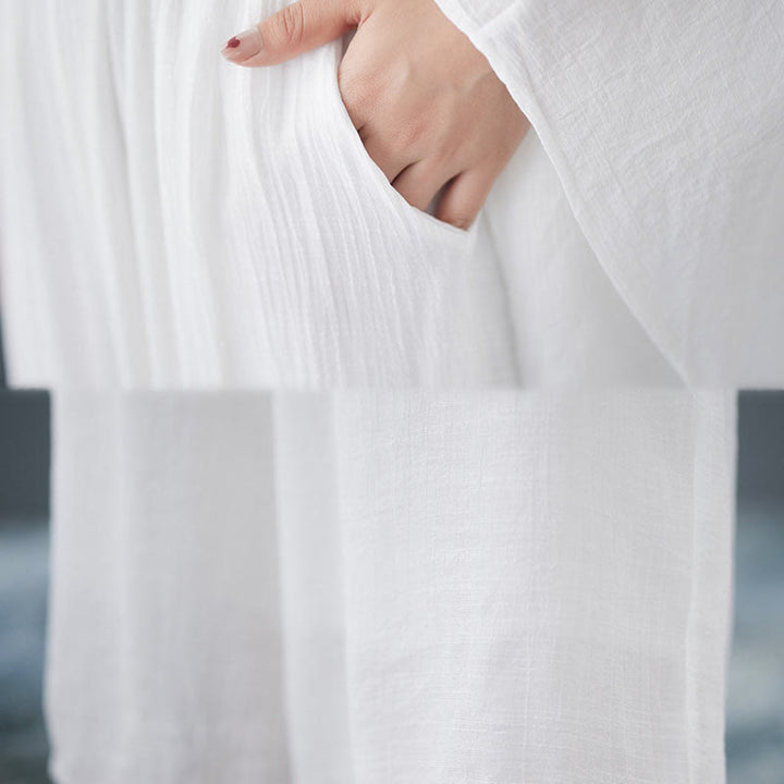 Conjunto de 3 piezas de top sin mangas con dobladillo irregular, pantalones anchos y bolsillos, estilo casual vintage blanco con Buddha Stones , para meditación, zen y tai chi, para mujer