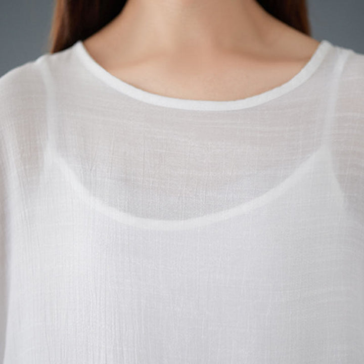 Conjunto de 3 piezas de top sin mangas con dobladillo irregular, pantalones anchos y bolsillos, estilo casual vintage blanco con Buddha Stones , para meditación, zen y tai chi, para mujer