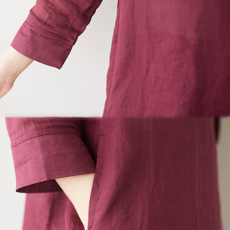 Conjunto informal de 2 piezas con Buddha Stones , camisa, top y falda con bolsillos, manga tres cuartos, cuello inclinado, meditación, zen, tai chi, para mujer