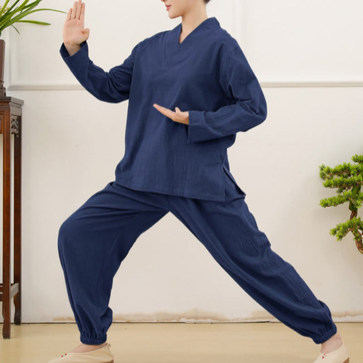 Conjunto informal de 2 piezas con estampado de Buddha Stones, camisa y falda con bolsillos, manga larga, diseño arrugado, para meditación, zen y tai chi, para mujer