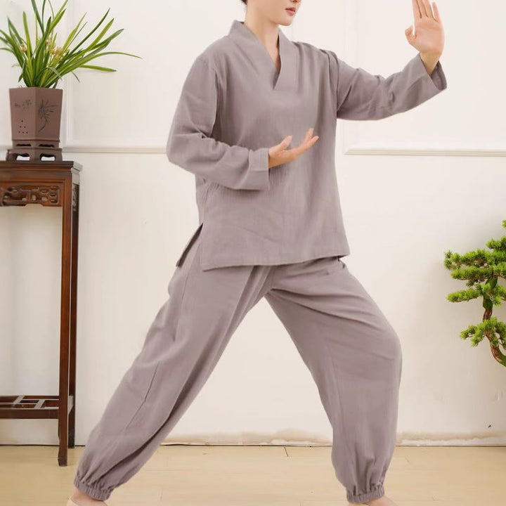 Conjunto informal de 2 piezas con estampado de Buddha Stones, camisa y falda con bolsillos, manga larga, diseño arrugado, para meditación, zen y tai chi, para mujer