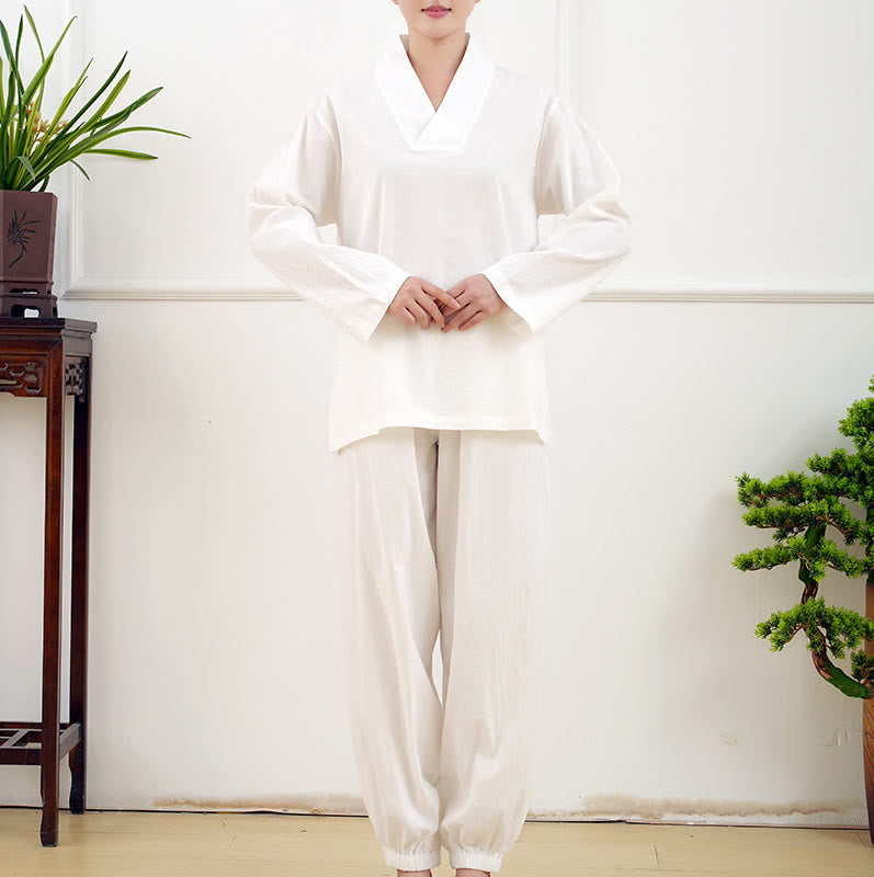 Conjunto informal de 2 piezas con estampado de Buddha Stones, camisa y falda con bolsillos, manga larga, diseño arrugado, para meditación, zen y tai chi, para mujer