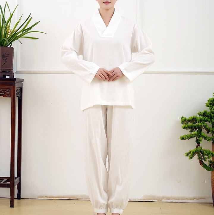 Conjunto informal de 2 piezas con estampado de Buddha Stones, camisa y falda con bolsillos, manga larga, diseño arrugado, para meditación, zen y tai chi, para mujer