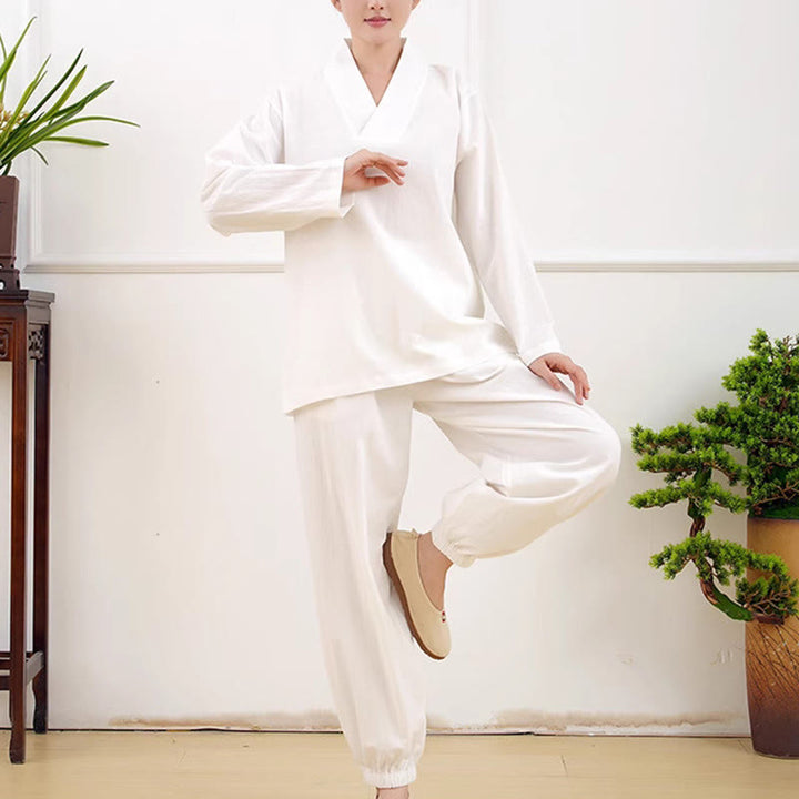 Conjunto informal de 2 piezas con estampado de Buddha Stones, camisa y falda con bolsillos, manga larga, diseño arrugado, para meditación, zen y tai chi, para mujer