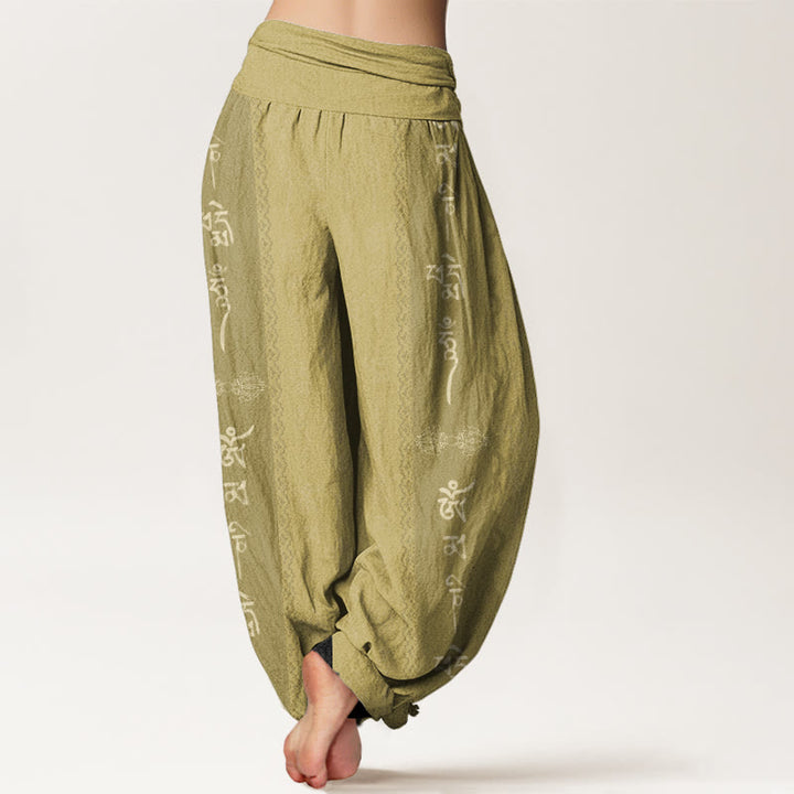 Pantalones bombachos de cintura elástica para mujer con estampado de piedras de Buddha Stones, algodón, Om Mani Padme Hum - image 8