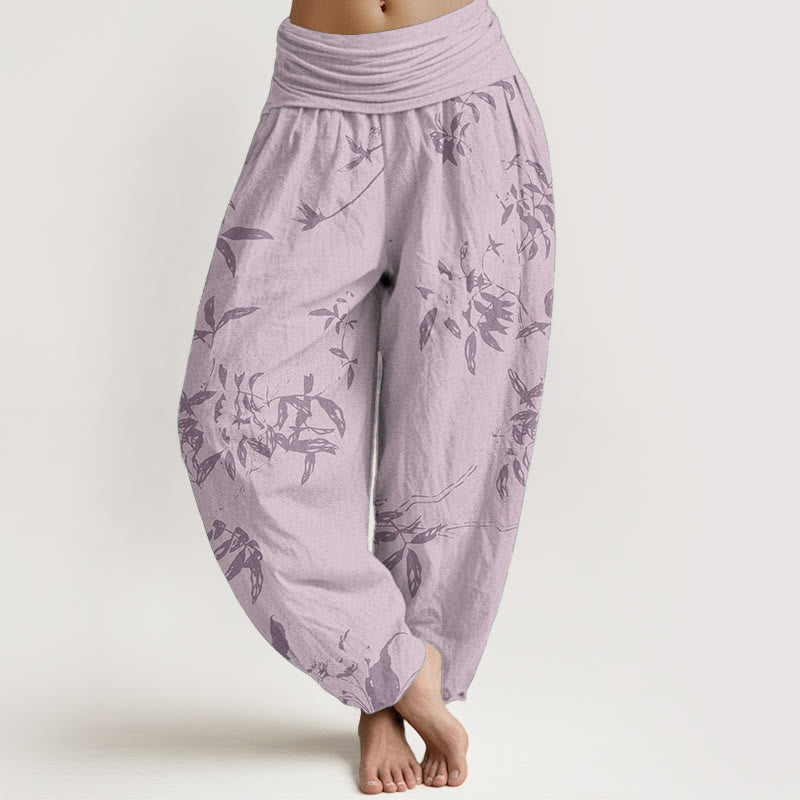 Pantalones harén de algodón puro con estampado de ramas y Buddha Stones para mujer, cintura elástica - Rosa - US22，UK/AU26，EU54 (6XL) - image 8