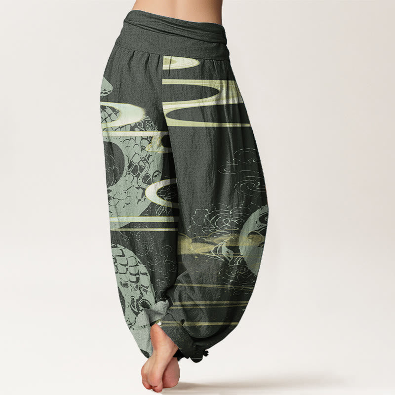 Pantalones Buddha Stones de algodón puro con diseño de nubes auspiciosas y estampado de serpiente para mujer, con cintura elástica - image 6