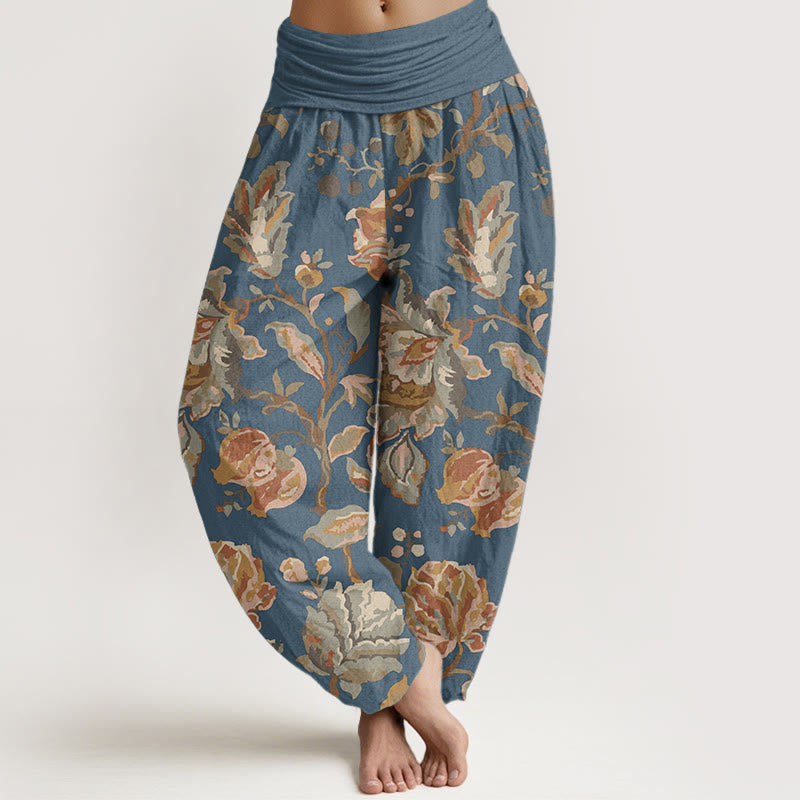 Pantalones Buddha Stones de algodón puro con diseño de flores y capullos para mujer, estilo casual, con cintura elástica - Azul aciano - US22，UK/AU26，EU54 (6XL) - image 8