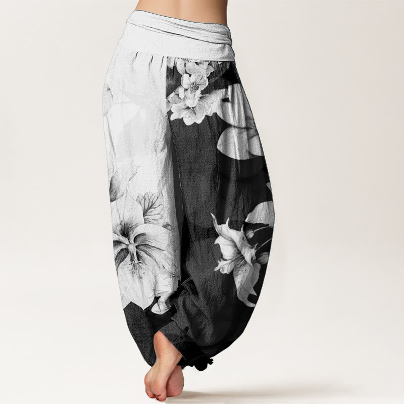 Pantalones Buddha Stones de algodón puro con estampado de camelia y cintura elástica para mujer - image 1