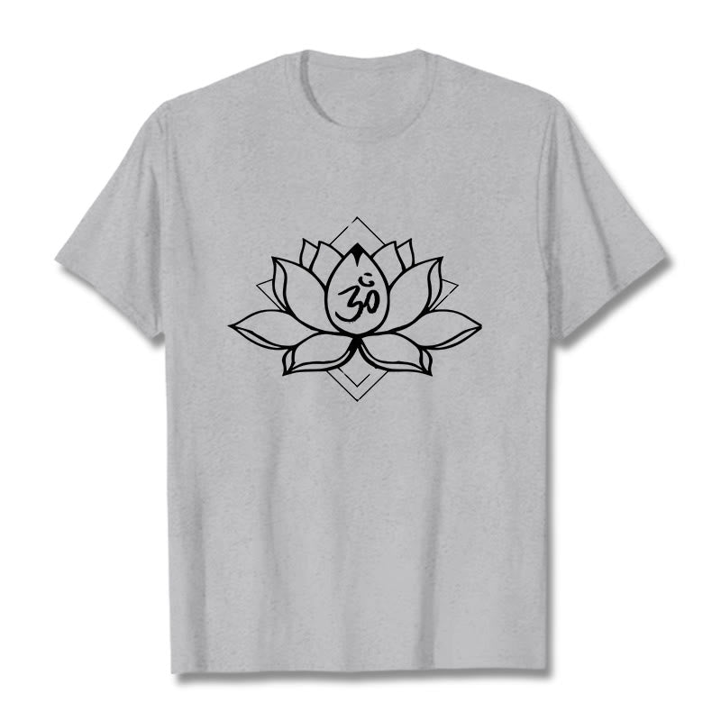 Camiseta de algodón con estampado sánscrito Om y loto floreciente de Buddha Stones - Gris claro - 2XL - image 19