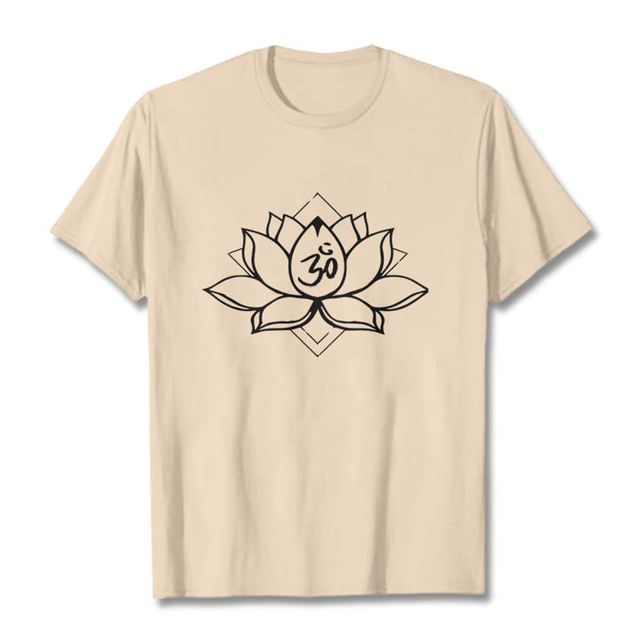Camiseta de algodón con estampado sánscrito Om y loto floreciente de Buddha Stones - Sopa de mariscos - 2XL - image 9