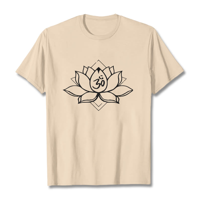 Camiseta de algodón con estampado sánscrito Om y loto floreciente de Buddha Stones - Sopa de mariscos - 2XL - image 8