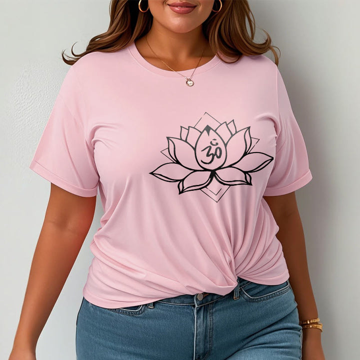 Camiseta de algodón con estampado sánscrito Om y loto floreciente de Buddha Stones - image 13