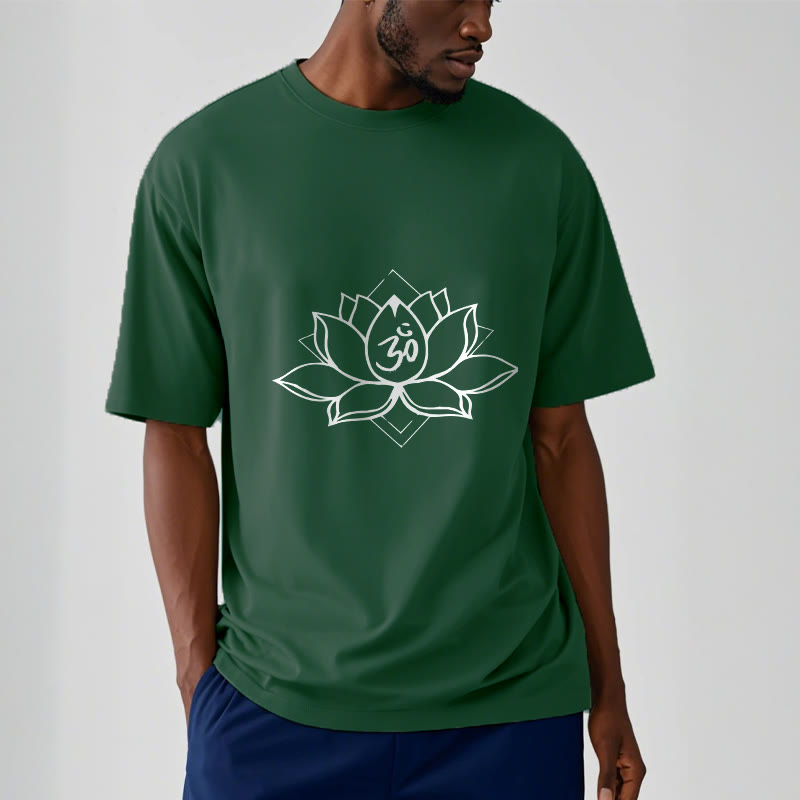 Camiseta de algodón con estampado sánscrito Om y loto floreciente de Buddha Stones - image 11