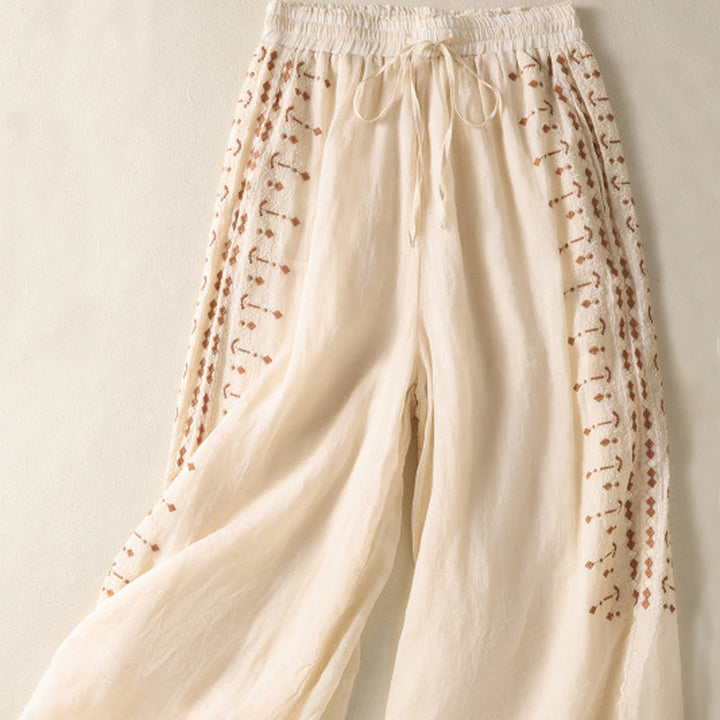 Pantalones de Buddha Stones para mujer, cintura alta, pierna ancha y bolsillos. - image 1