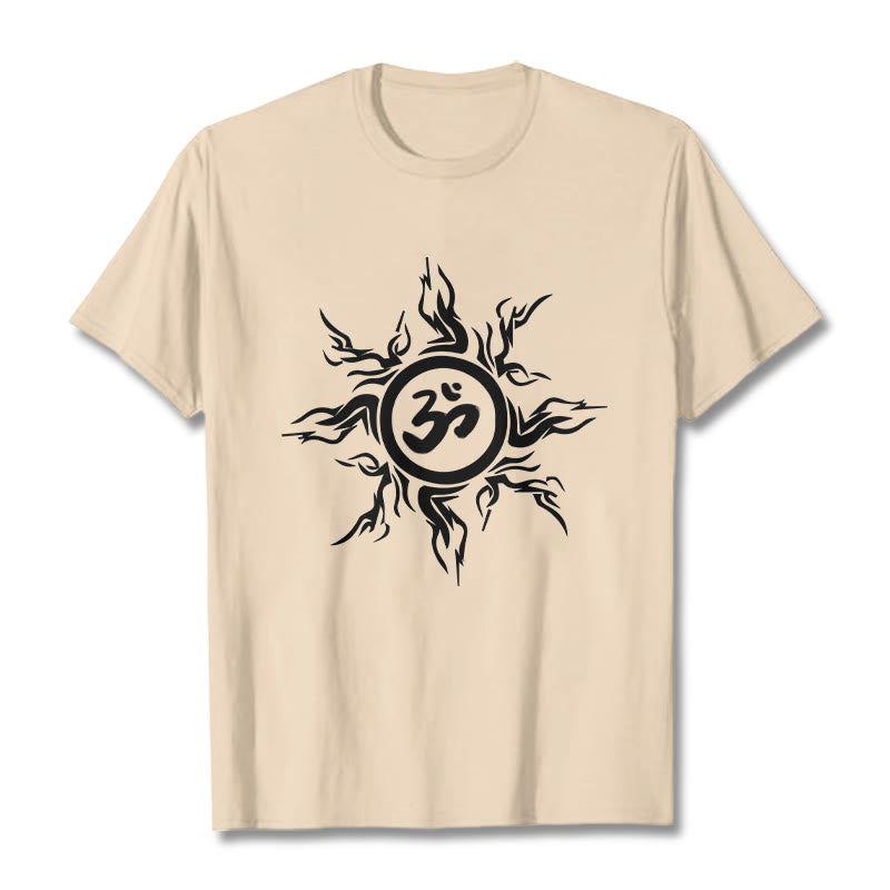 Camiseta de algodón con diseño de rayos de sol y Buddha Stones alrededor del símbolo Om - Sopa de mariscos - 2XL - image 8