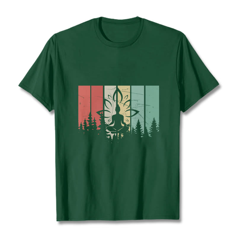 Camiseta de algodón con estatua de Buda meditando en posición de loto y estampado de sombras. - Verde bosque - 2XL - image 11