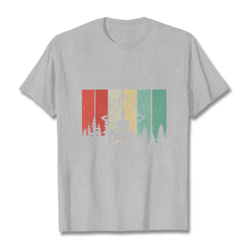 Camiseta de algodón con estatua de Buda meditando en posición de loto y estampado de sombras. - Gris claro - 2XL - image 19