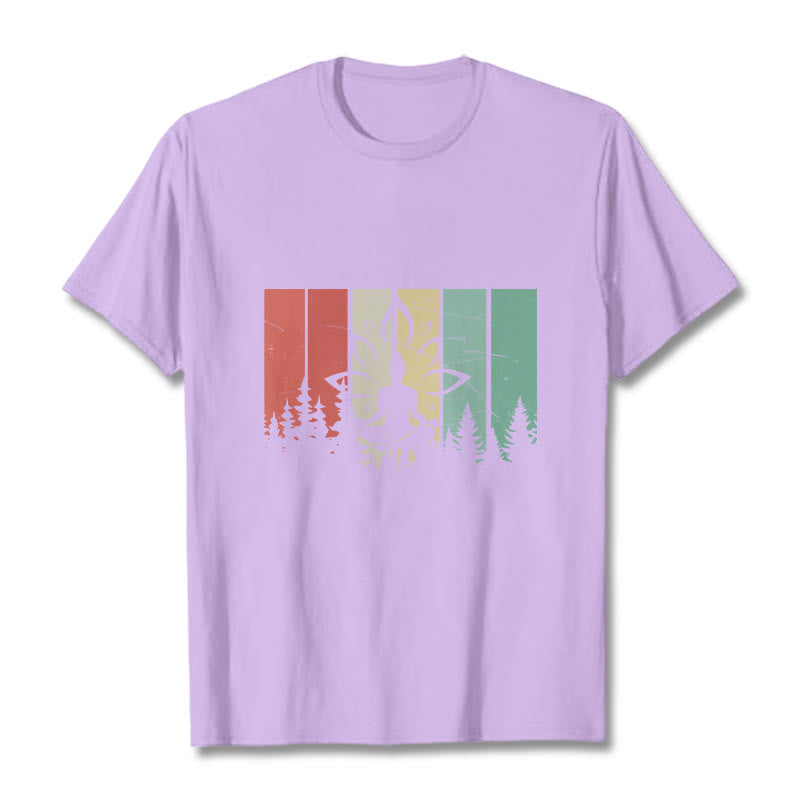 Camiseta de algodón con estatua de Buda meditando en posición de loto y estampado de sombras. - Ciruela - 2XL - image 16