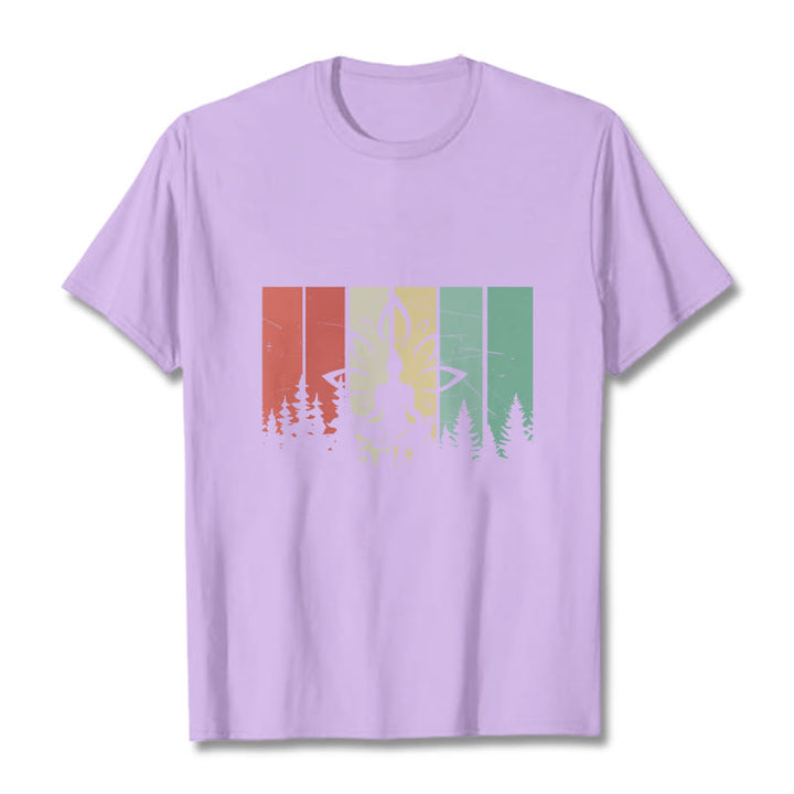 Camiseta de algodón con estatua de Buda meditando en posición de loto y estampado de sombras. - Ciruela - 2XL - image 16