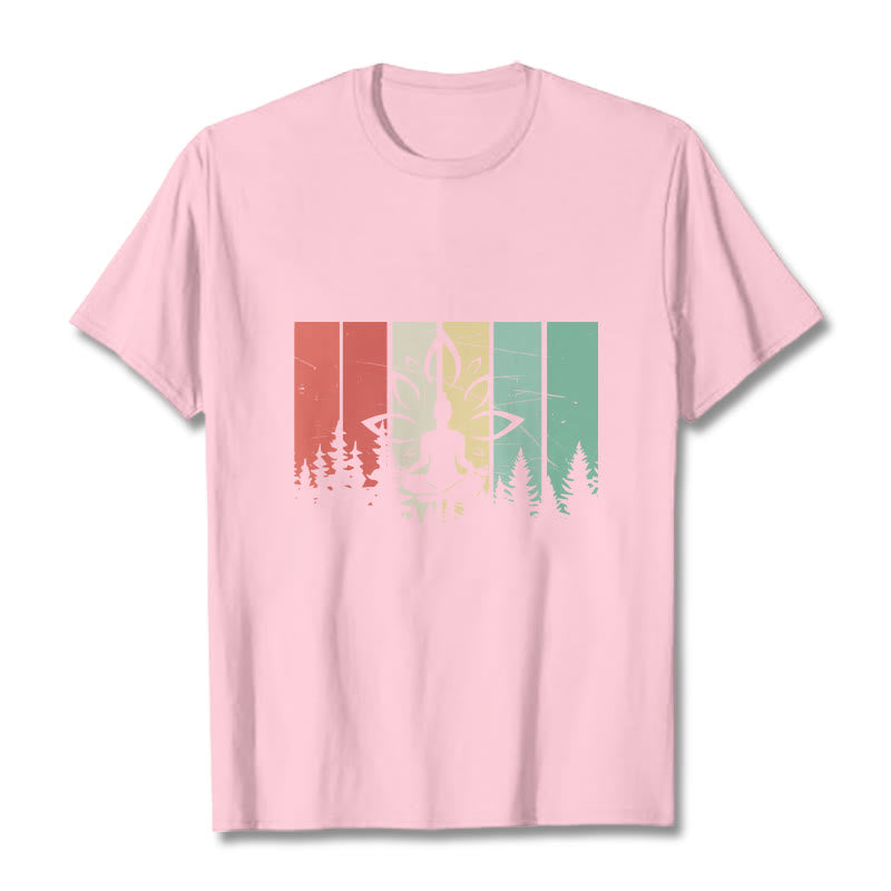 Camiseta de algodón con estatua de Buda meditando en posición de loto y estampado de sombras. - rosa claro - 2XL - image 12