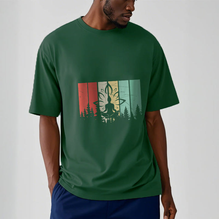 Camiseta de algodón con estatua de Buda meditando en posición de loto y estampado de sombras. - image 11