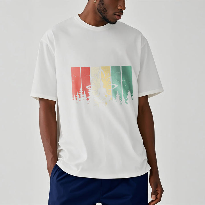 Camiseta de algodón con estatua de Buda meditando en posición de loto y estampado de sombras. - image 6