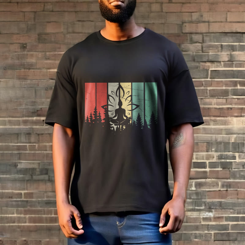 Camiseta de algodón con estatua de Buda meditando en posición de loto y estampado de sombras. - image 3