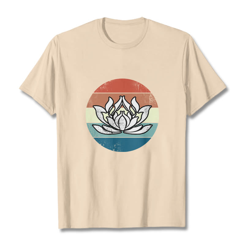 Camiseta de algodón con estampado de rayas coloridas y loto floreciente de Buddha Stones - Sopa de mariscos - 2XL - image 8