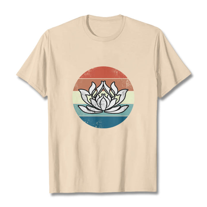 Camiseta de algodón con estampado de rayas coloridas y loto floreciente de Buddha Stones - Sopa de mariscos - 2XL - image 8