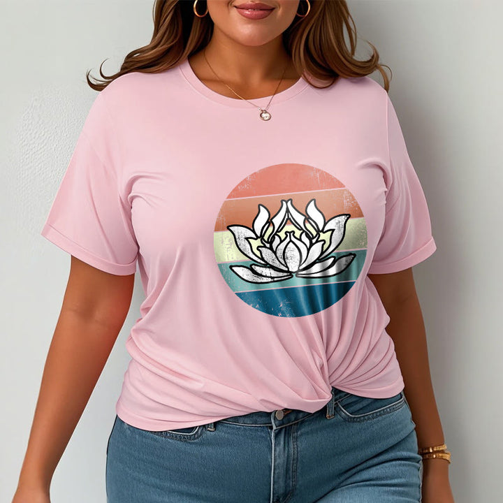 Camiseta de algodón con estampado de rayas coloridas y loto floreciente de Buddha Stones - image 13