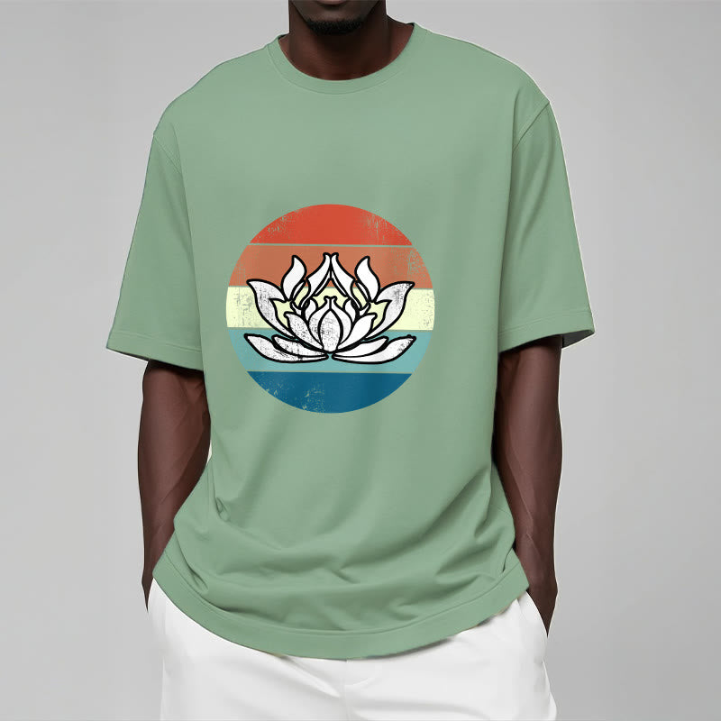 Camiseta de algodón con estampado de rayas coloridas y loto floreciente de Buddha Stones - image 15