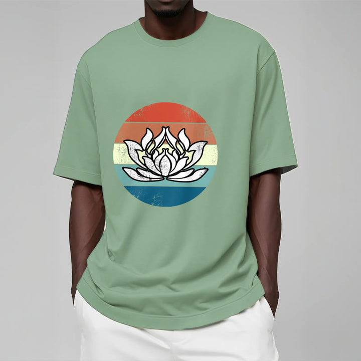 Camiseta de algodón con estampado de rayas coloridas y loto floreciente de Buddha Stones - image 15
