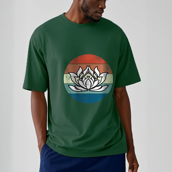 Camiseta de algodón con estampado de rayas coloridas y loto floreciente de Buddha Stones - image 11