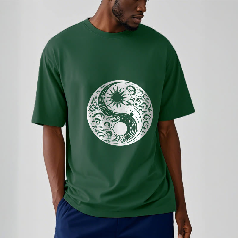 Camiseta de algodón con estampado de Buddha Stones, sol, luna, olas, Yin Yang - image 11