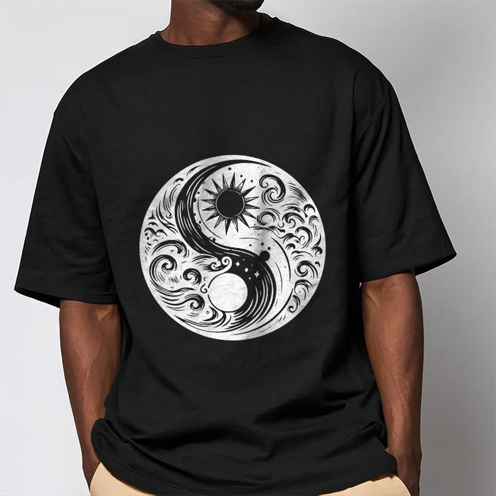Camiseta de algodón con estampado de Buddha Stones, sol, luna, olas, Yin Yang - image 5
