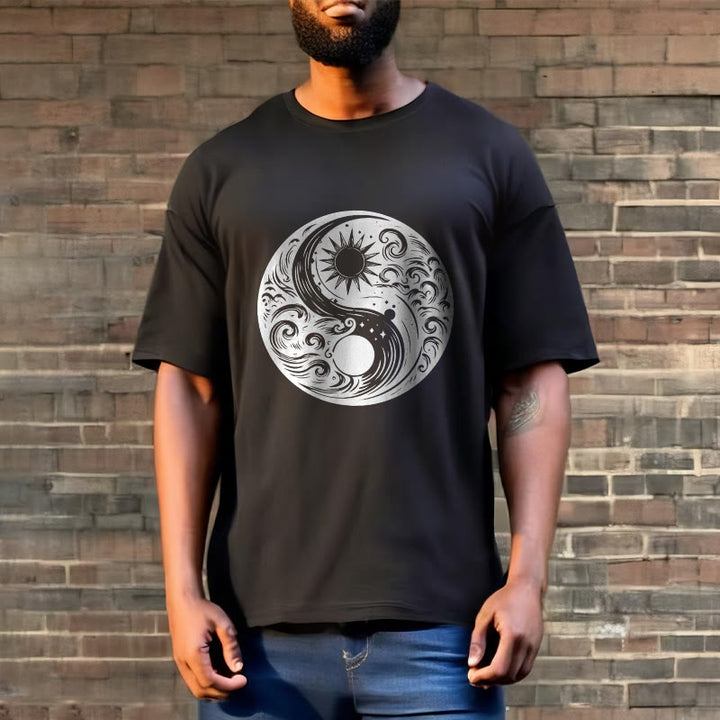 Camiseta de algodón con estampado de Buddha Stones, sol, luna, olas, Yin Yang - image 7