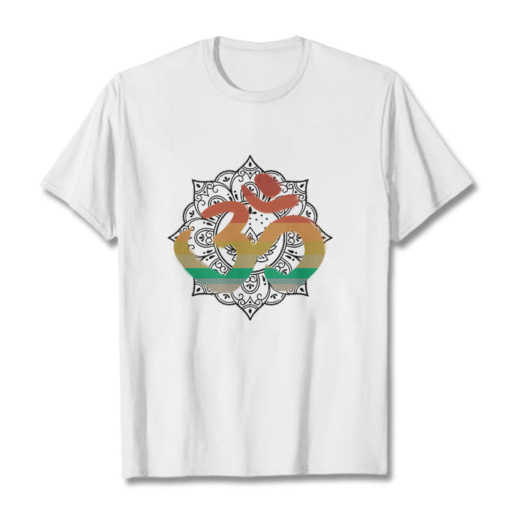 Camiseta de algodón con estampado de mandala sánscrito Om en degradado de colores y Buddha Stones - Blanco - 2XL - image 3