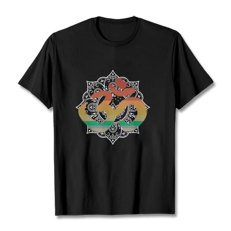 Camiseta de algodón con estampado de mandala sánscrito Om en degradado de colores y Buddha Stones - Negro - 2XL - image 6